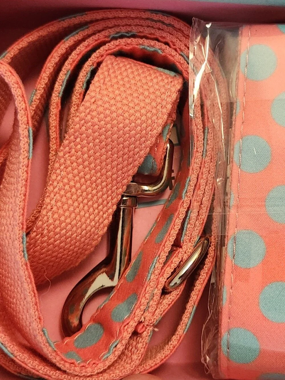 PetPolka Dot Bow Tie & Collar&leash Set in Coral and Light Blue■ NIB